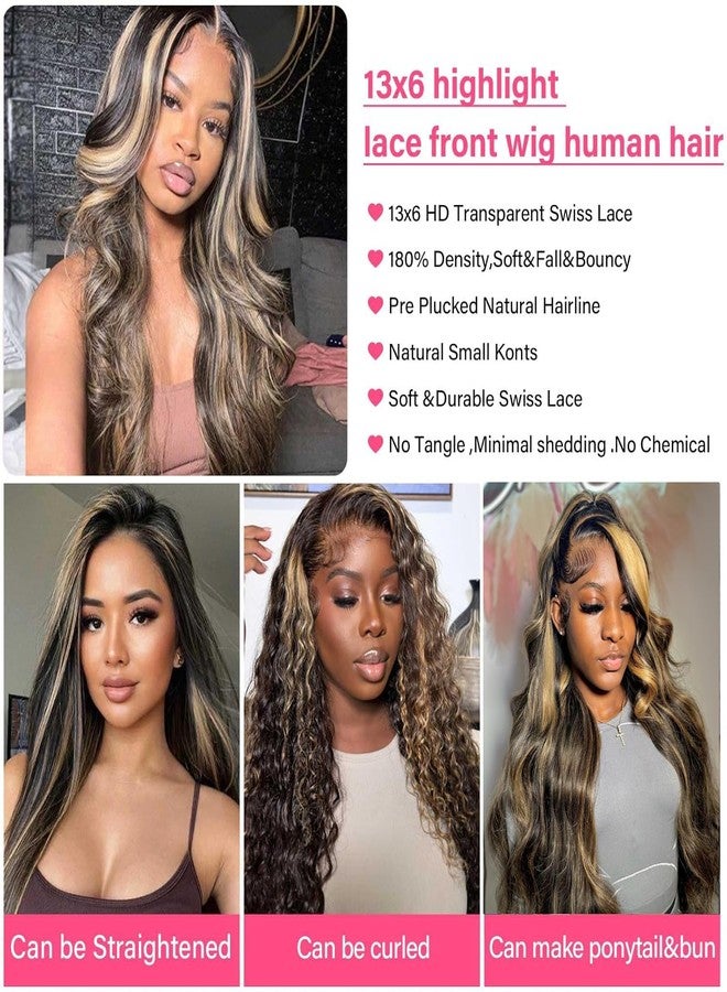 Juvid 13x6 Balayage Body Wave Lace Front Wigs Glueless HD Transparent Lace Frontal Pre Plucked Baby Hair 200% Density Ombre Highlight Blonde FB/27 Human Hair Wigs for Black Women 22inch - Image 5